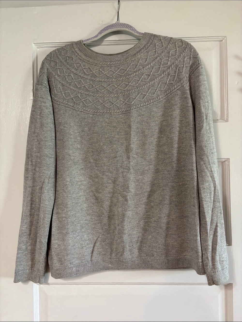 Talbots Light Gray Crewneck Sweater with Textured Yoke